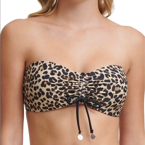 DKNY Womens Bikini Top Brown Size Large L Printed Bandeau Tie Front $78 - Picture 1 of 3